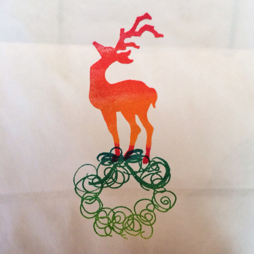 A Christmas stamp from Guadalupes Fun Rubber Stamps.